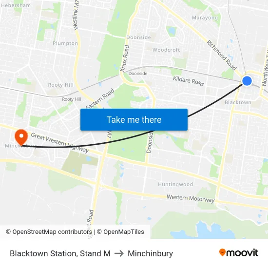 Blacktown Station, Stand M to Minchinbury map