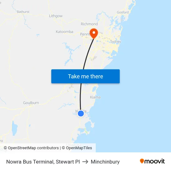 Nowra Bus Terminal, Stewart Pl to Minchinbury map