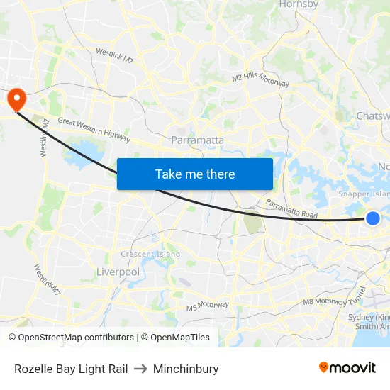 Rozelle Bay Light Rail to Minchinbury map