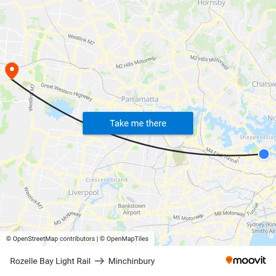 Rozelle Bay Light Rail to Minchinbury map