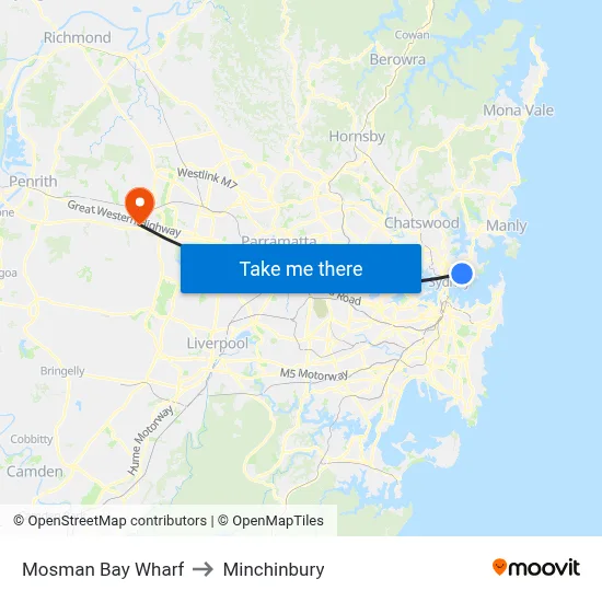 Mosman Bay Wharf to Minchinbury map