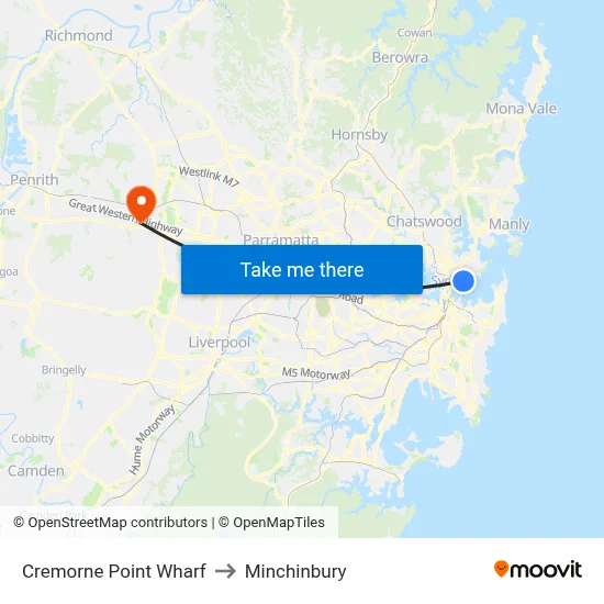 Cremorne Point Wharf to Minchinbury map