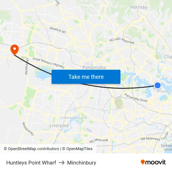 Huntleys Point Wharf to Minchinbury map