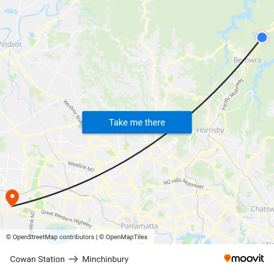 Cowan Station to Minchinbury map