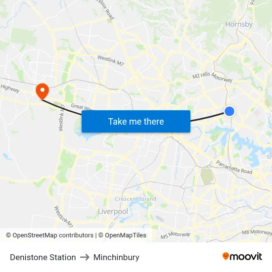 Denistone Station to Minchinbury map