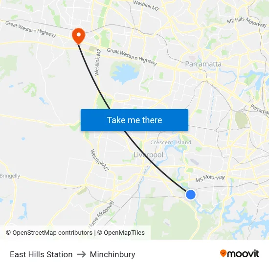 East Hills Station to Minchinbury map
