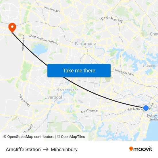 Arncliffe Station to Minchinbury map