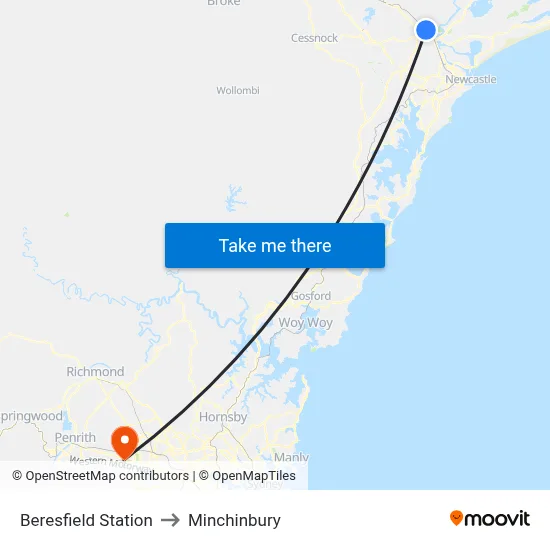 Beresfield Station to Minchinbury map