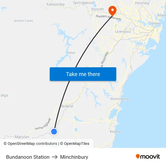 Bundanoon Station to Minchinbury map