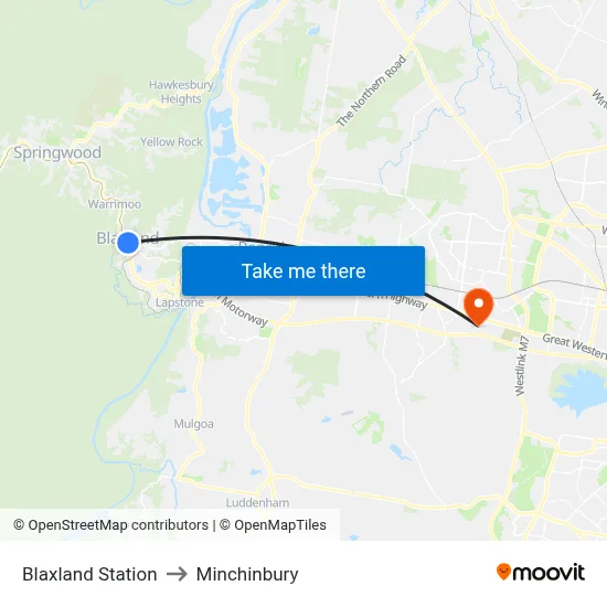 Blaxland Station to Minchinbury map