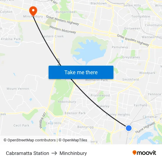 Cabramatta Station to Minchinbury map