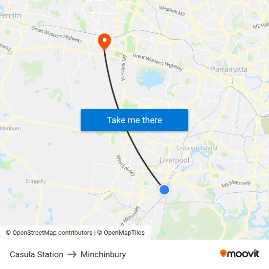 Casula Station to Minchinbury map