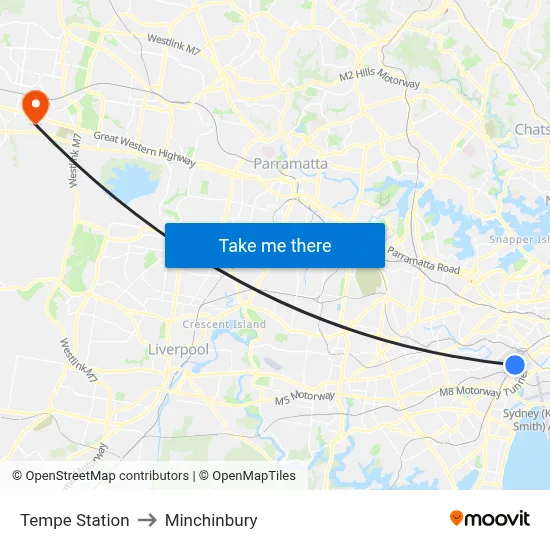 Tempe Station to Minchinbury map