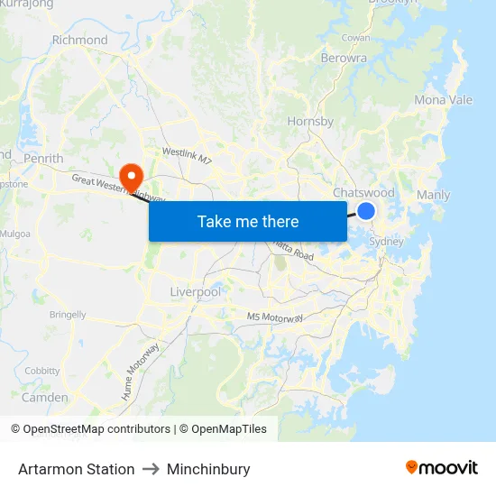 Artarmon Station to Minchinbury map