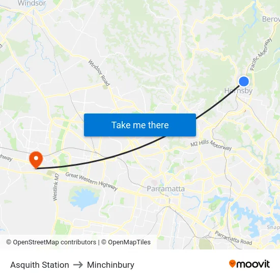 Asquith Station to Minchinbury map