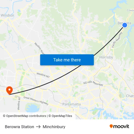 Berowra Station to Minchinbury map