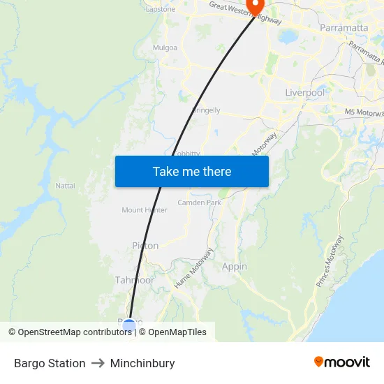 Bargo Station to Minchinbury map