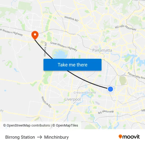 Birrong Station to Minchinbury map