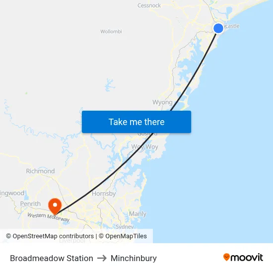 Broadmeadow Station to Minchinbury map