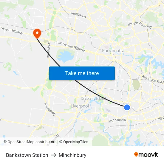 Bankstown Station to Minchinbury map