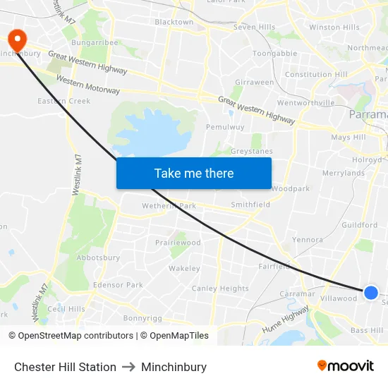 Chester Hill Station to Minchinbury map