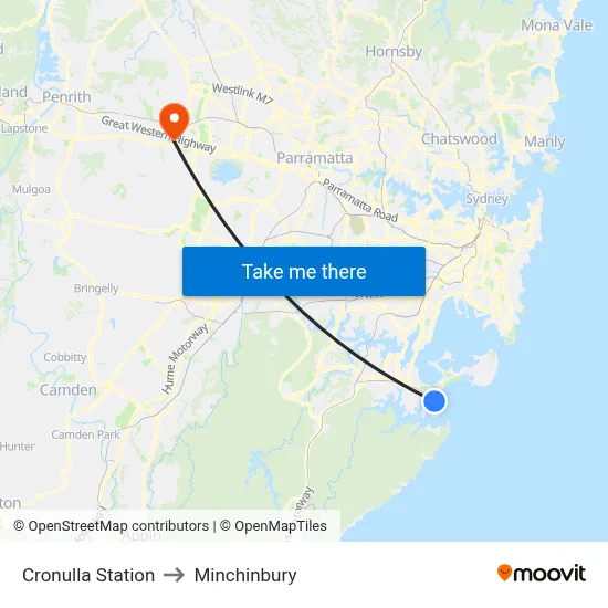 Cronulla Station to Minchinbury map
