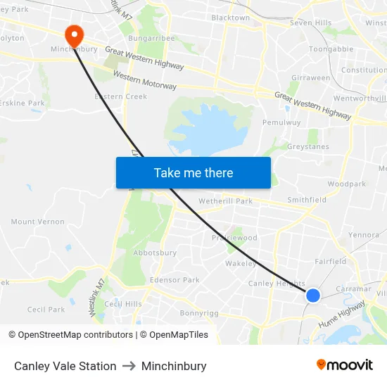 Canley Vale Station to Minchinbury map