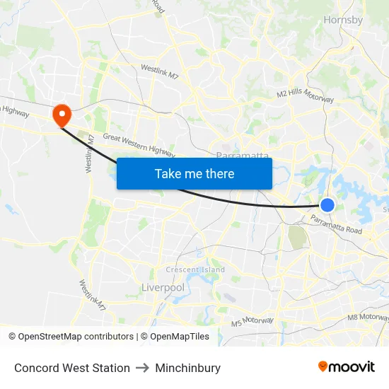 Concord West Station to Minchinbury map