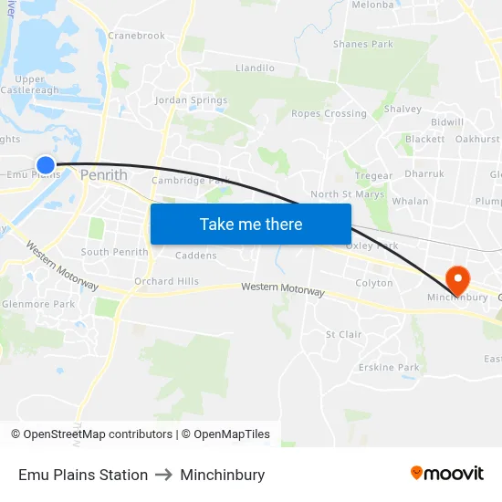 Emu Plains Station to Minchinbury map
