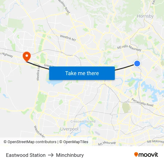 Eastwood Station to Minchinbury map