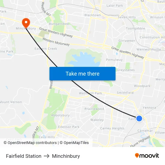 Fairfield Station to Minchinbury map