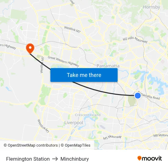 Flemington Station to Minchinbury map