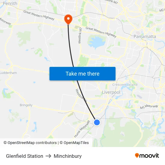 Glenfield Station to Minchinbury map