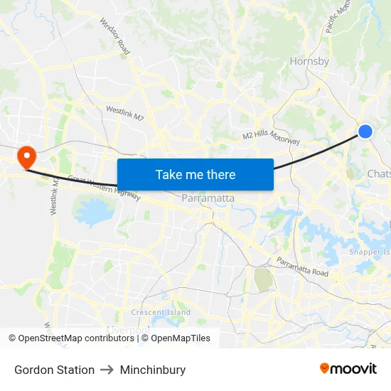 Gordon Station to Minchinbury map