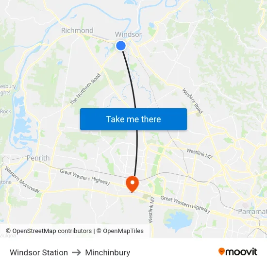 Windsor Station to Minchinbury map
