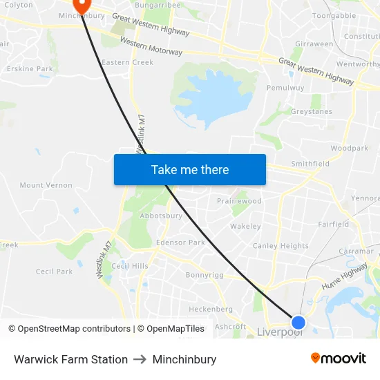 Warwick Farm Station to Minchinbury map