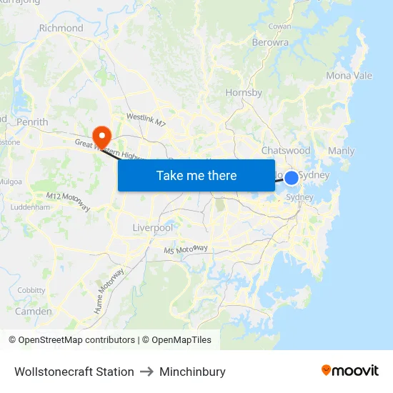 Wollstonecraft Station to Minchinbury map