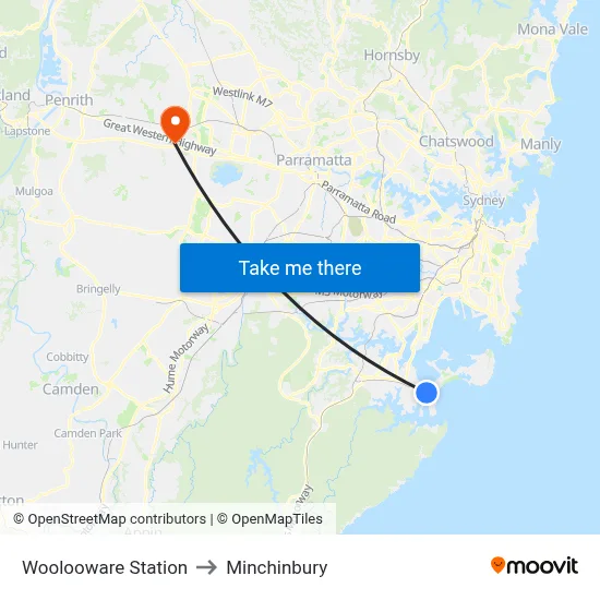 Woolooware Station to Minchinbury map