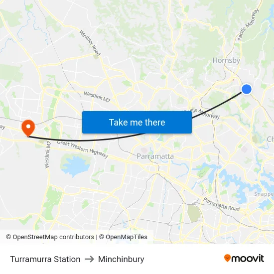 Turramurra Station to Minchinbury map