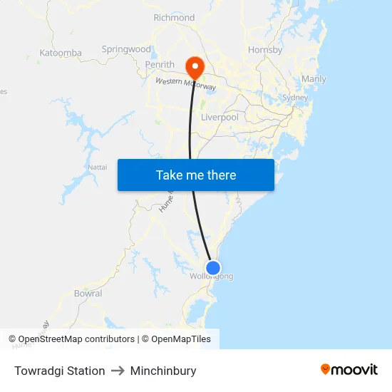 Towradgi Station to Minchinbury map