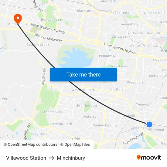 Villawood Station to Minchinbury map