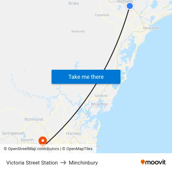 Victoria Street Station to Minchinbury map