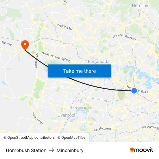 Homebush Station to Minchinbury map