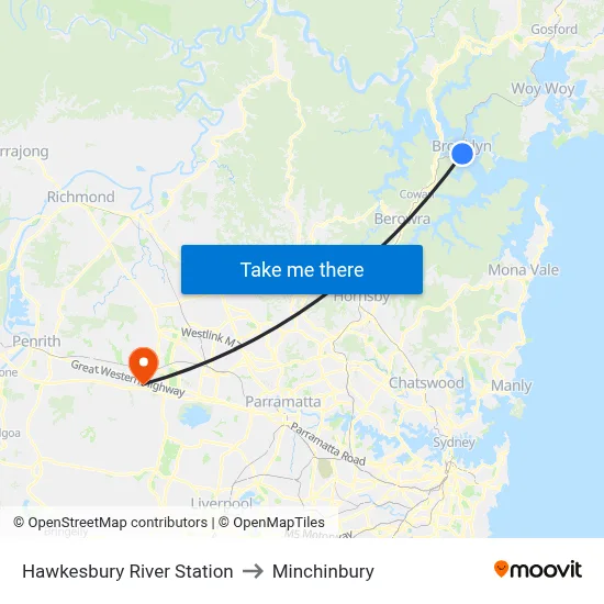 Hawkesbury River Station to Minchinbury map