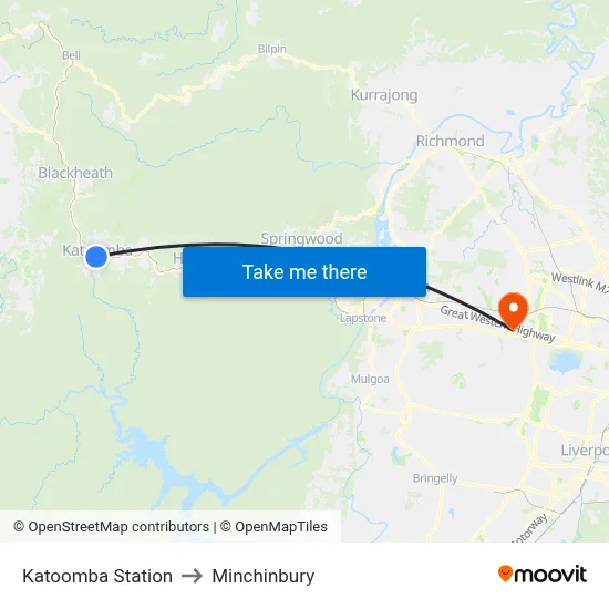 Katoomba Station to Minchinbury map