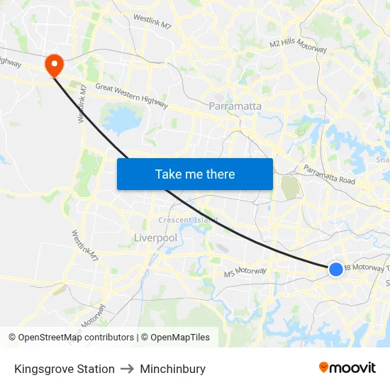 Kingsgrove Station to Minchinbury map
