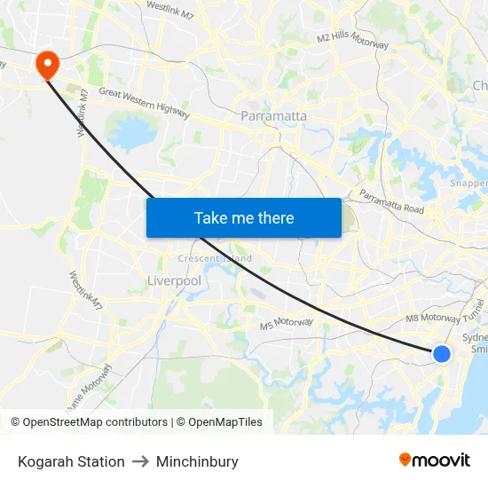 Kogarah Station to Minchinbury map