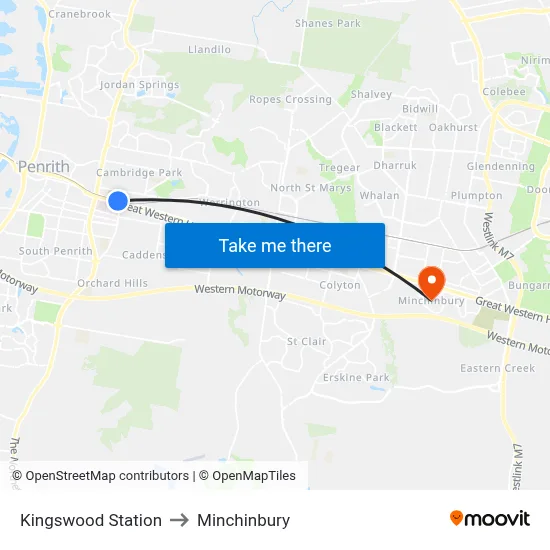 Kingswood Station to Minchinbury map