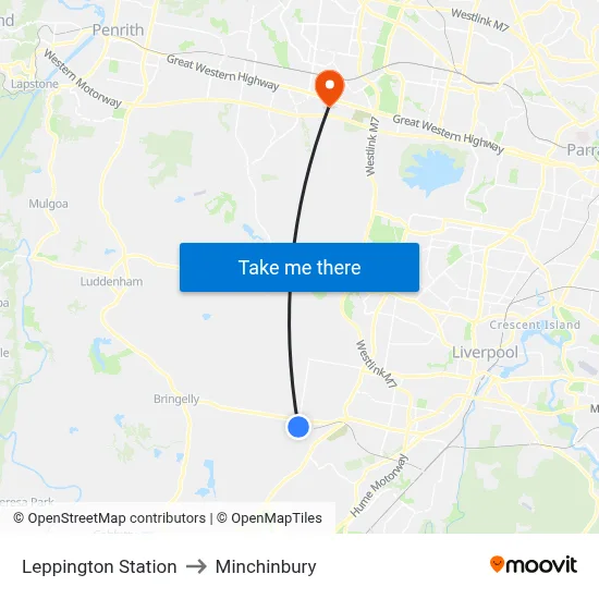 Leppington Station to Minchinbury map