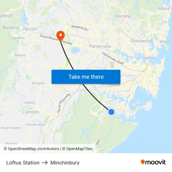 Loftus Station to Minchinbury map